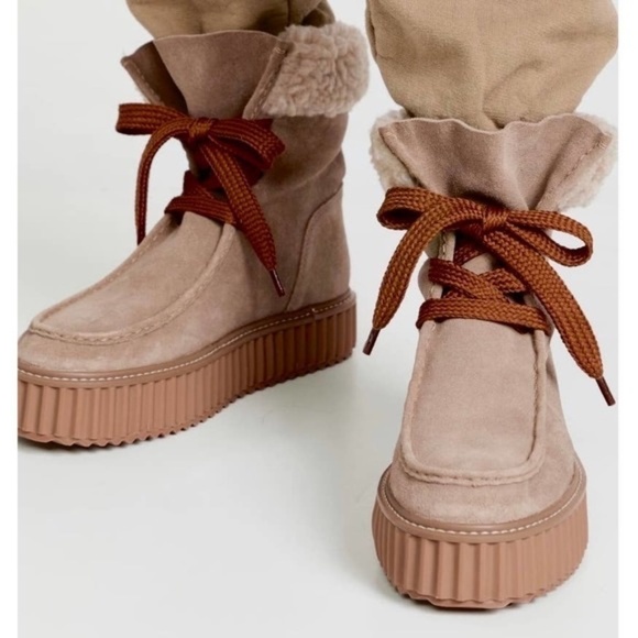 ASTER Dorit Suede Taupe Faux Alpaca Cream Boots size 12 - Picture 1 of 7